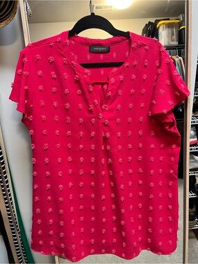 Merokeety Women’s Bright Pink Textured Dot Short Sleeve Blouse